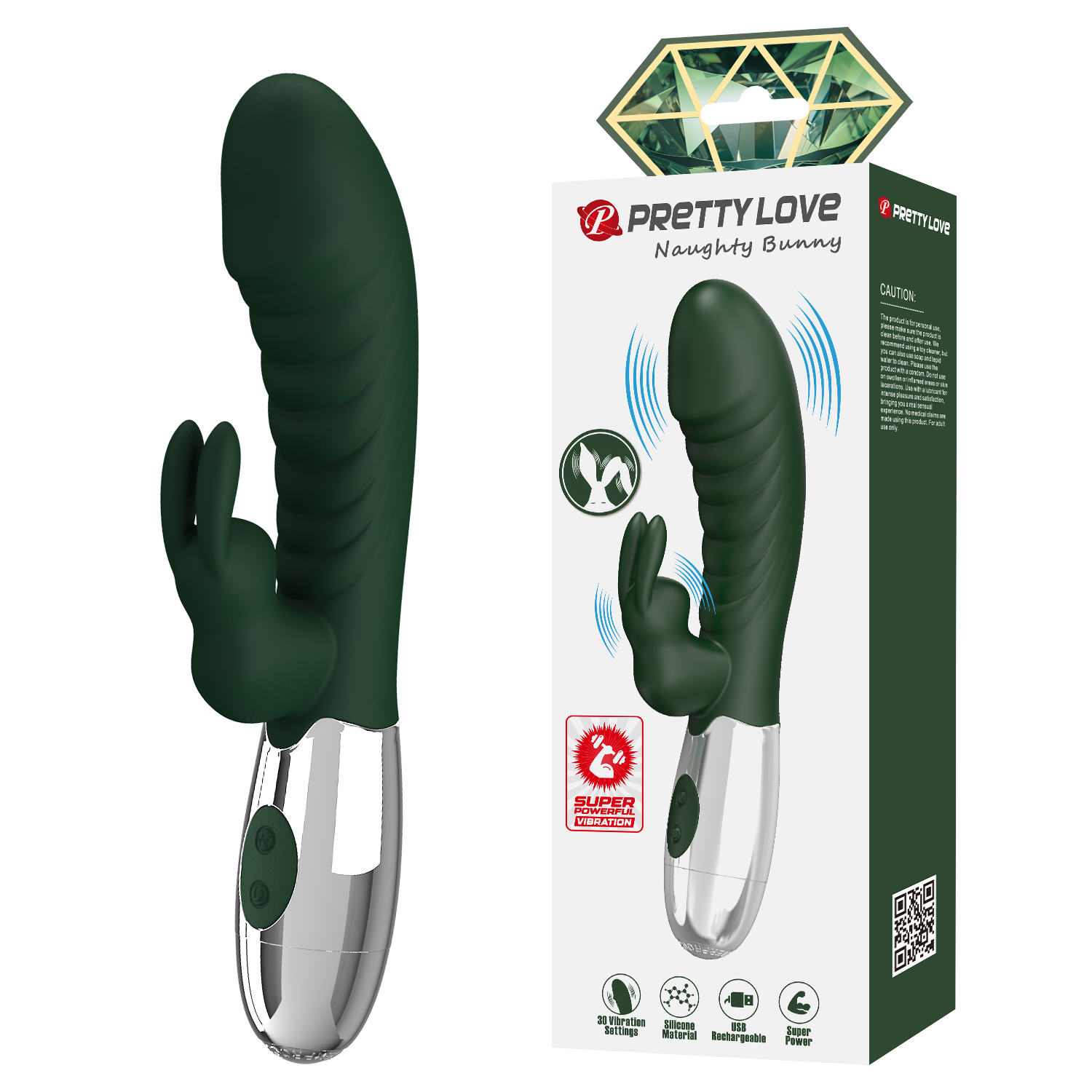 PRETTY LOVE «Naughty Bunny»  двойной вибратор с 30 режимами вибрации. BW-500071DC