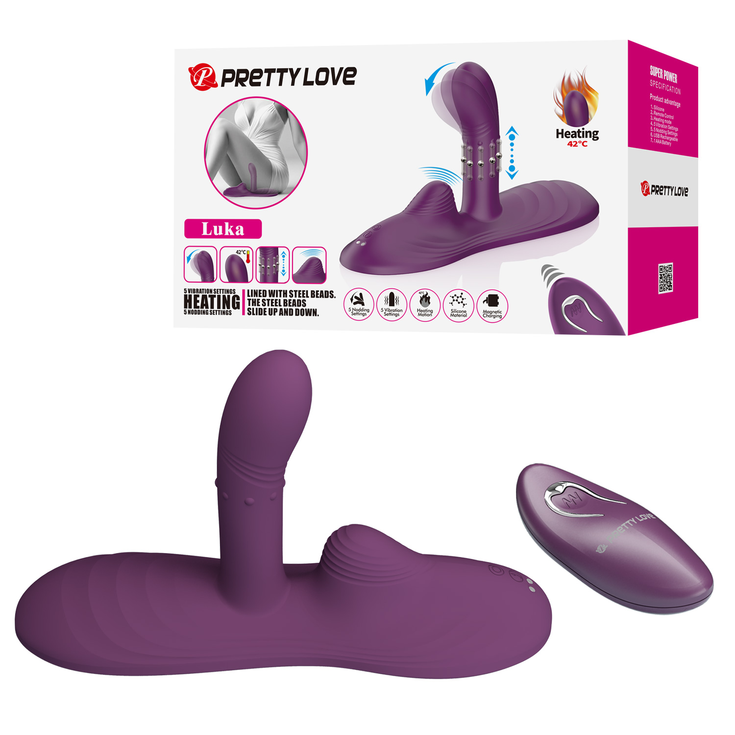 PRETTY LOVE «Luka» — виброподушка с двойной стимуляцией. BI-300057W