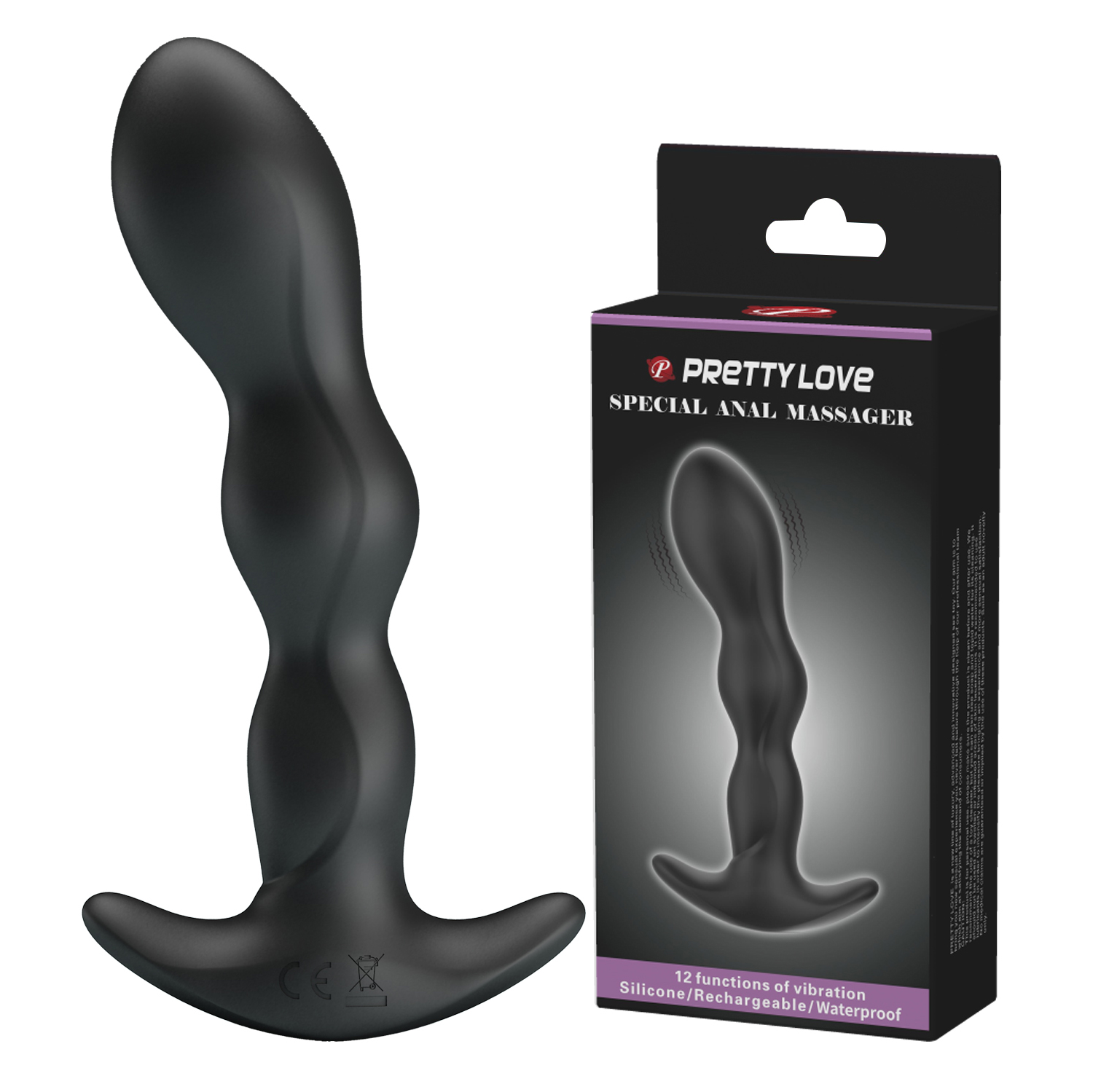 Фото массажера простаты PRETTY LOVE Anal Massager BI-040068 с анатомической изогнутой формой и удобной ручкой.