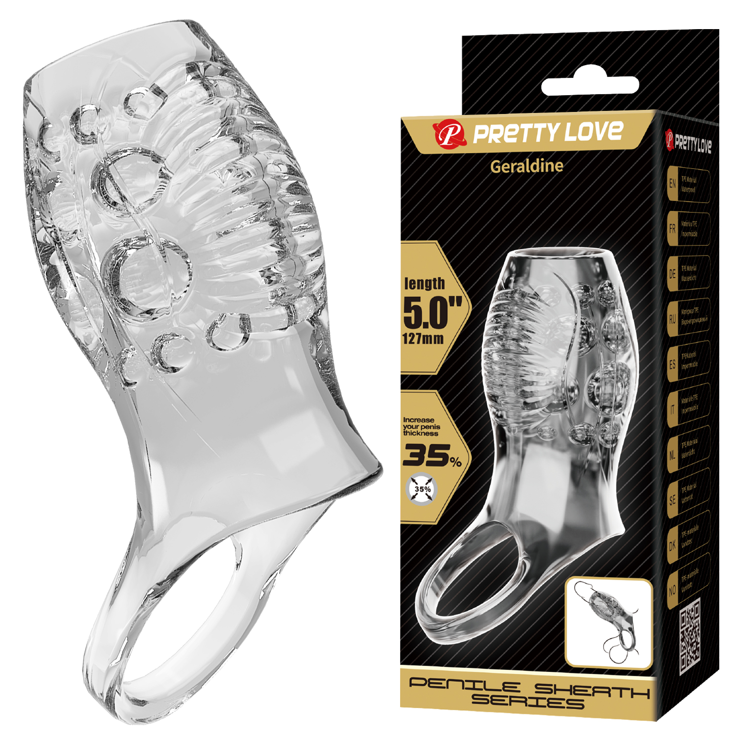 Фото насадки на пенис PRETTY LOVE «Geraldine» BI-026284M из мягкого эластичного TPR.