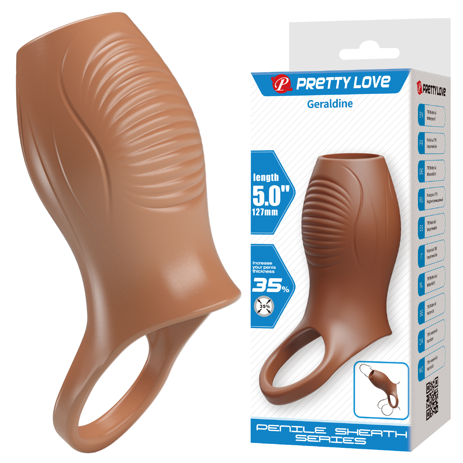 Фото насадки на пенис PRETTY LOVE «Geraldine» brown BI-026284-1 из мягкого эластичного TPR.