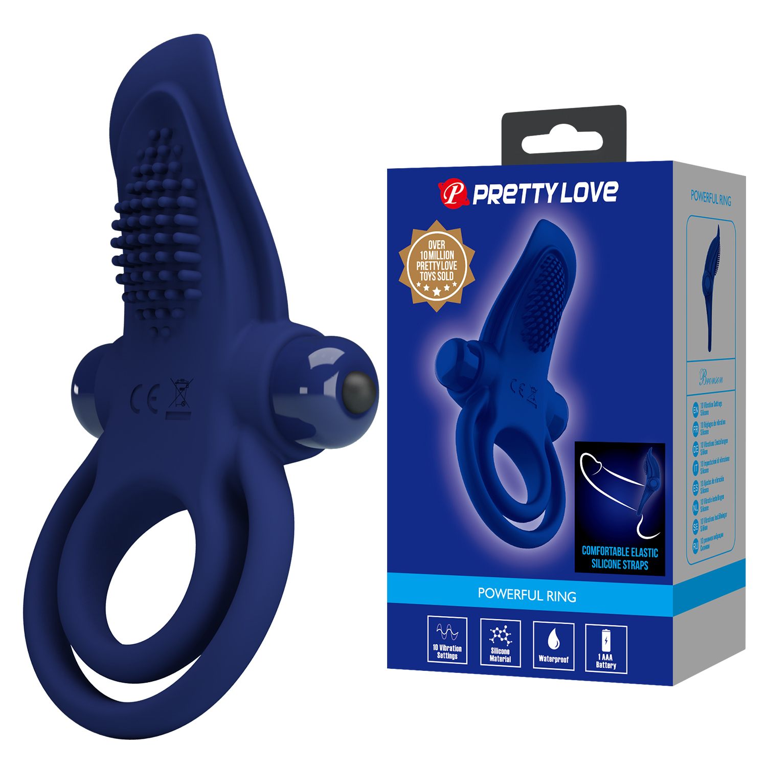 Фото двойного эрекционного виброкольца PRETTY LOVE BI-210203-3 с внешним стимулятором и вибропулей.