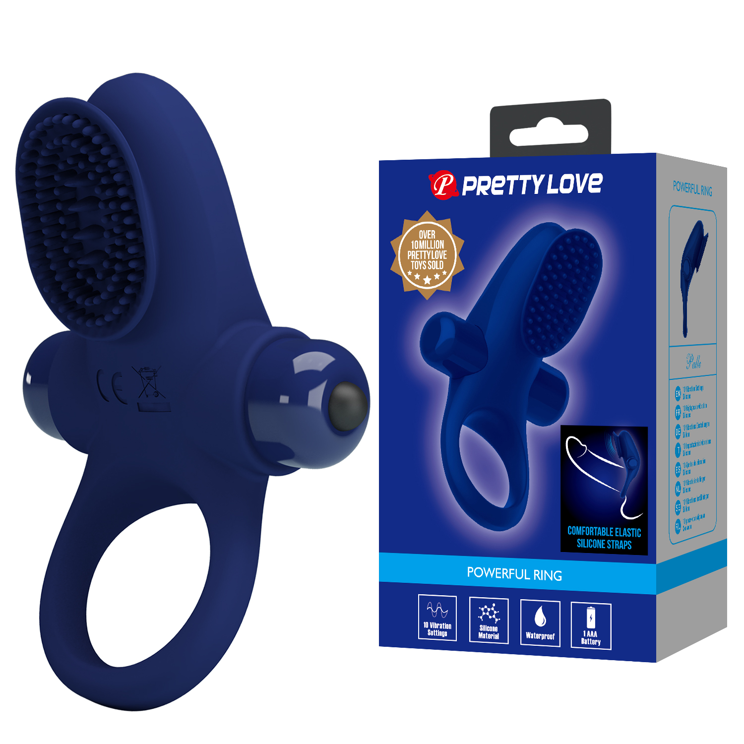 Фото эрекционного виброкольца PRETTY LOVE «Powerful Ring» BI-210205-3 с внешним стимулятором.