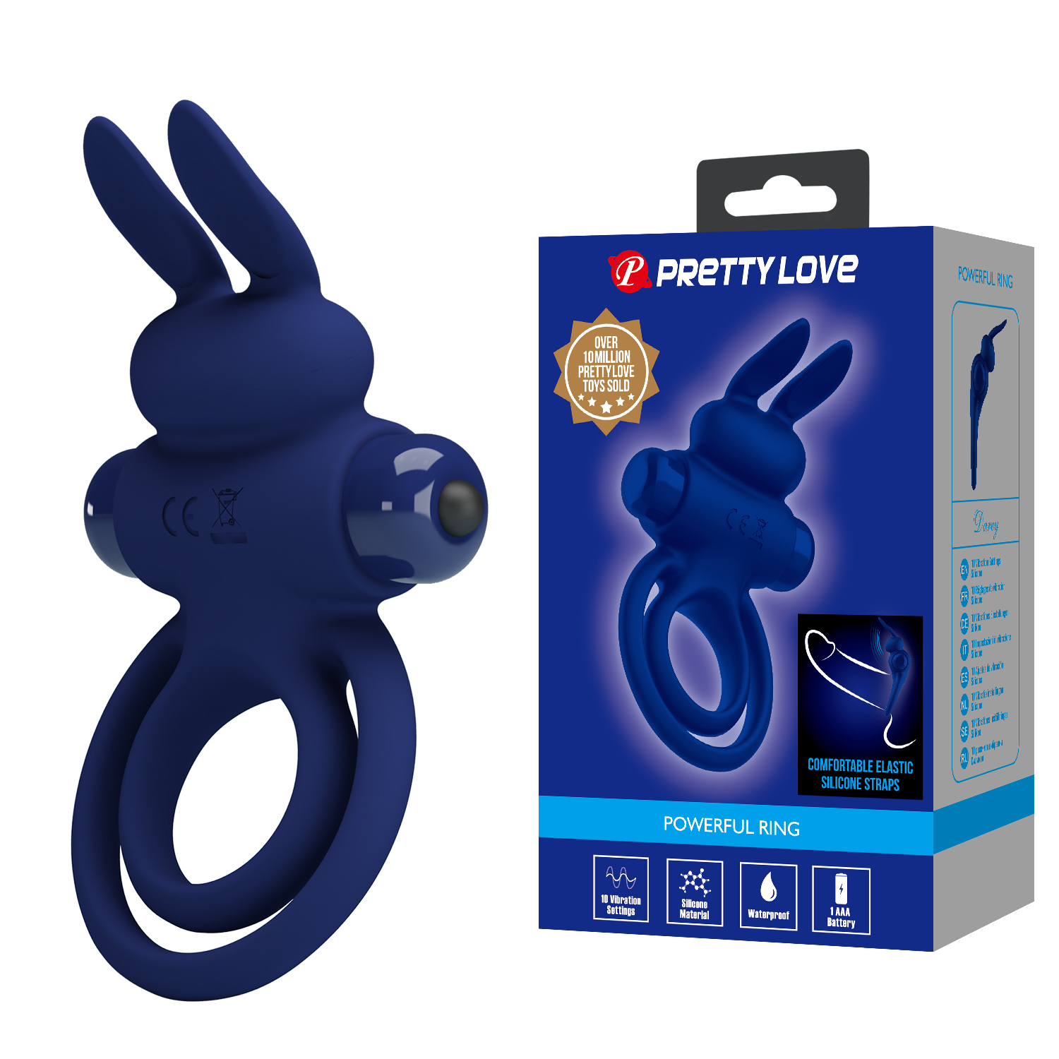 Фото эрекционного виброкольца PRETTY LOVE «Rabbit» BI-210206-3 с двойным кольцом и стимулятором