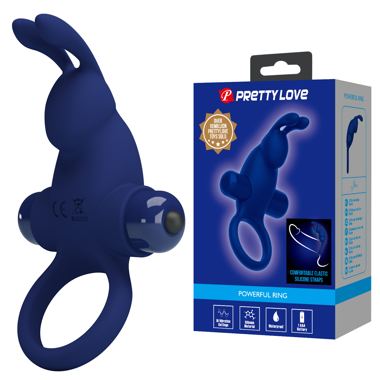 Фото эрекционного виброкольца PRETTY LOVE BI-210204-3 с вибропулей и стимулятором «ушки».