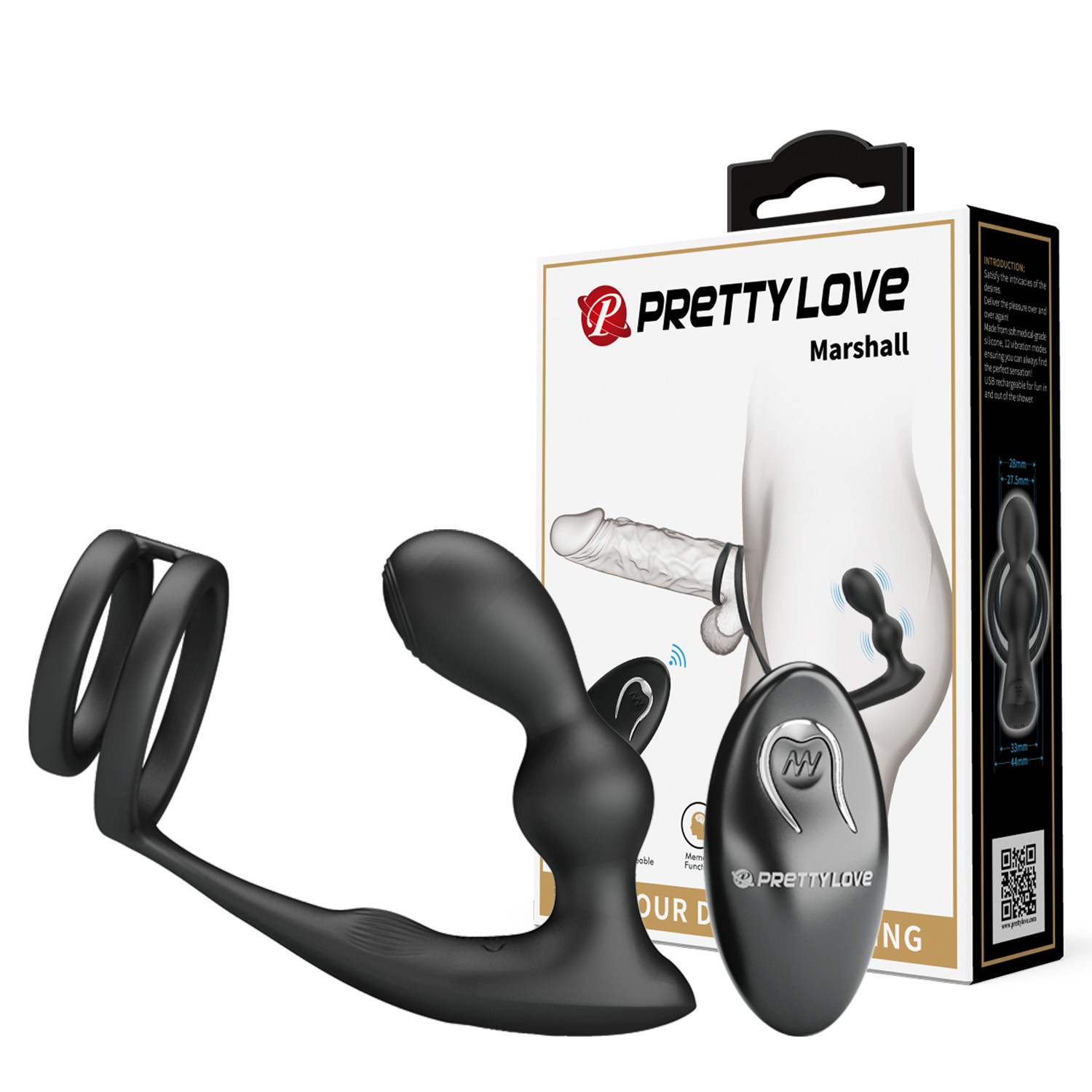 Анальный вибромассажер PRETTY LOVE Marshall BI-040132W черный силиконовый
