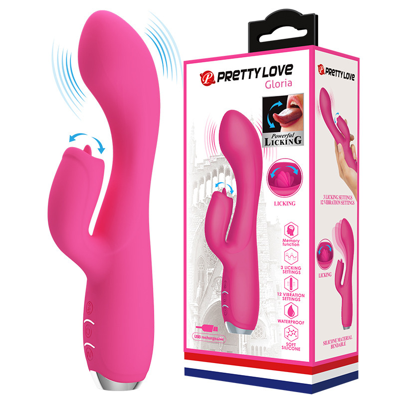 Вибратор PRETTY LOVE Gloria BI-014754-1 с клиторальным стимулятором-язычком, двумя моторами и USB-зарядкой.