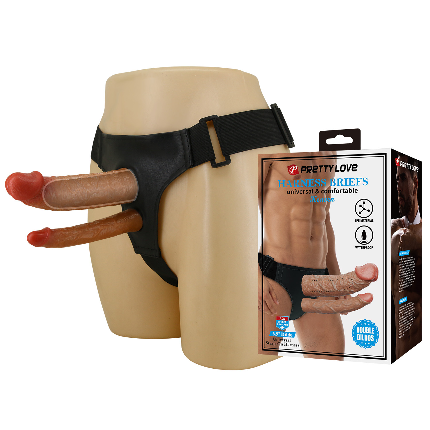 Фаллопротез для двойного проникновения PRETTY LOVE Keaven BW-022106 с регулируемыми ремнями.
