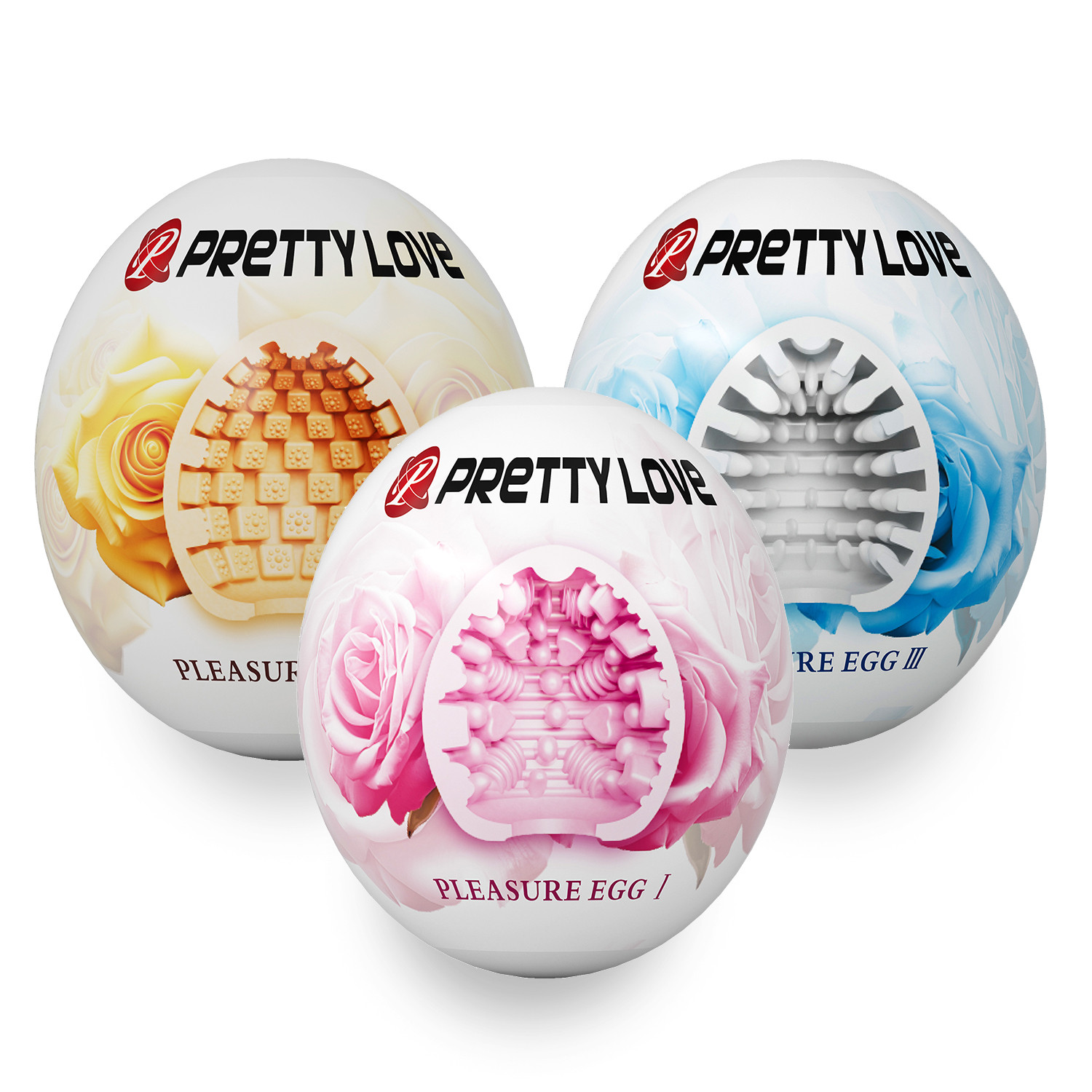 Мастурбатор PRETTY LOVE Pleasure Egg из мягкого TPE с тремя вариантами внутренней текстуры.