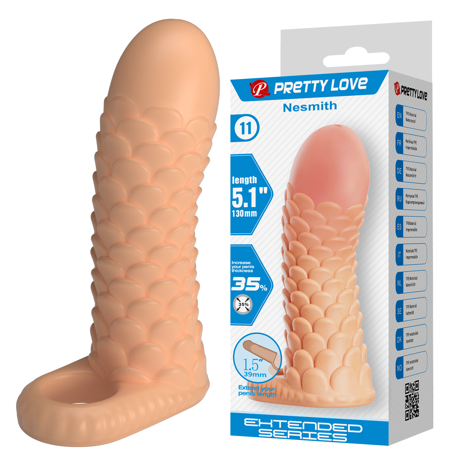 Насадка на пенис PRETTY LOVE Nesmith BI-026296 с фиксирующим кольцом из TPR.